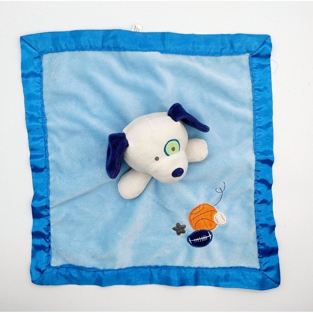 Circo Blue Sports Dog Baby Lovey Plush Satin Security Blanket Soother Toy 14"